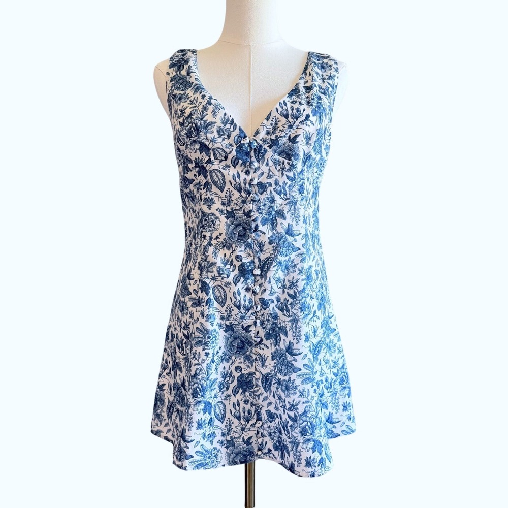 Peppermayo Blue Toile Floral Button‎ Front Mini Dress US 6 Victorian Coastal NWT